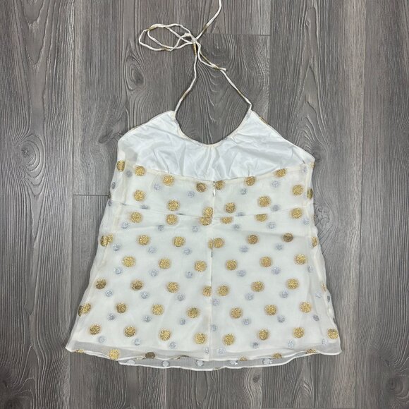 NWT Express Design Studio White Silk Halter Top with Gold & Silver Polka Dot Y2K - Picture 4 of 6